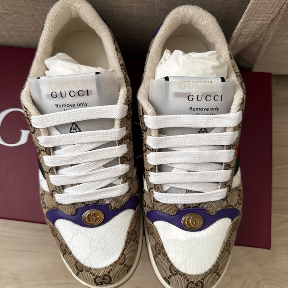 Gucci Screener Sneaker Men Size 6.5 US 7 Beige purple - Picture 2 of 8